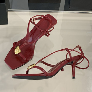 Sandalias de Tacón Alto Rojas con Punta Abierta, Cómodas y Personalizadas para Mujer, Zapatos de Boda, Diseño 2025 - Product Image 4