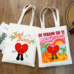 Bad Bunny Heart Canvas Tote Bag Custom Logo Large Canvas Bag