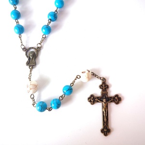 Trasporto Libero 8 millimetri Blu Turchese Croce <span class=keywords><strong>Con</strong></span> 10 millimetri Bianco Del Cranio Beads Madre Rosari Collane - Product Image 3