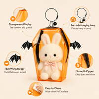 Sac de présentation en PVC orange en forme de cercueil pour Halloween, avec décoration ailes de chauve-souris, boucle de suspension supérieure, fermeture éclair fluide, facile à nettoyer, imperméable, OEM