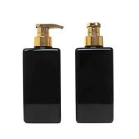 Bouteille carrée en plastique noir de 500 ml avec pompe dorée, vide, pour shampoing, savon liquide, cosmétiques, en PETG, vente en gros