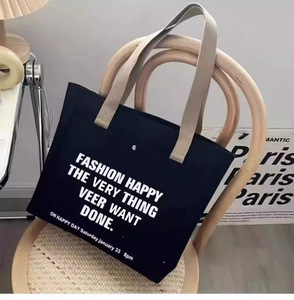 2025 Hot Sale Original Large Capacity Custom Logo Letter Cotton <b>Canvas</b> <b>Tote</b> <b>Bag</b> with Pocket Zipper - Product Image 5
