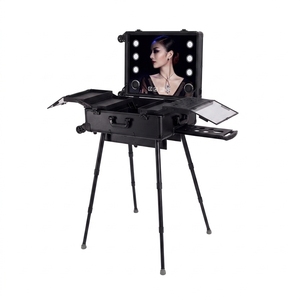 Station de maquillage LED 21/24 pouces, valise de rangement pour maquillage, trousse de transport cosmétique, kit cils et cheveux, valise fonction trolley avec miroir et boîte à musique - Product Image 1