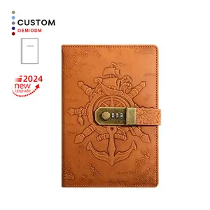 Manufacturer Embossed Vintage Travelers Pu Leather Hardcover Custom Journal Faux Leather Notebook with Lock