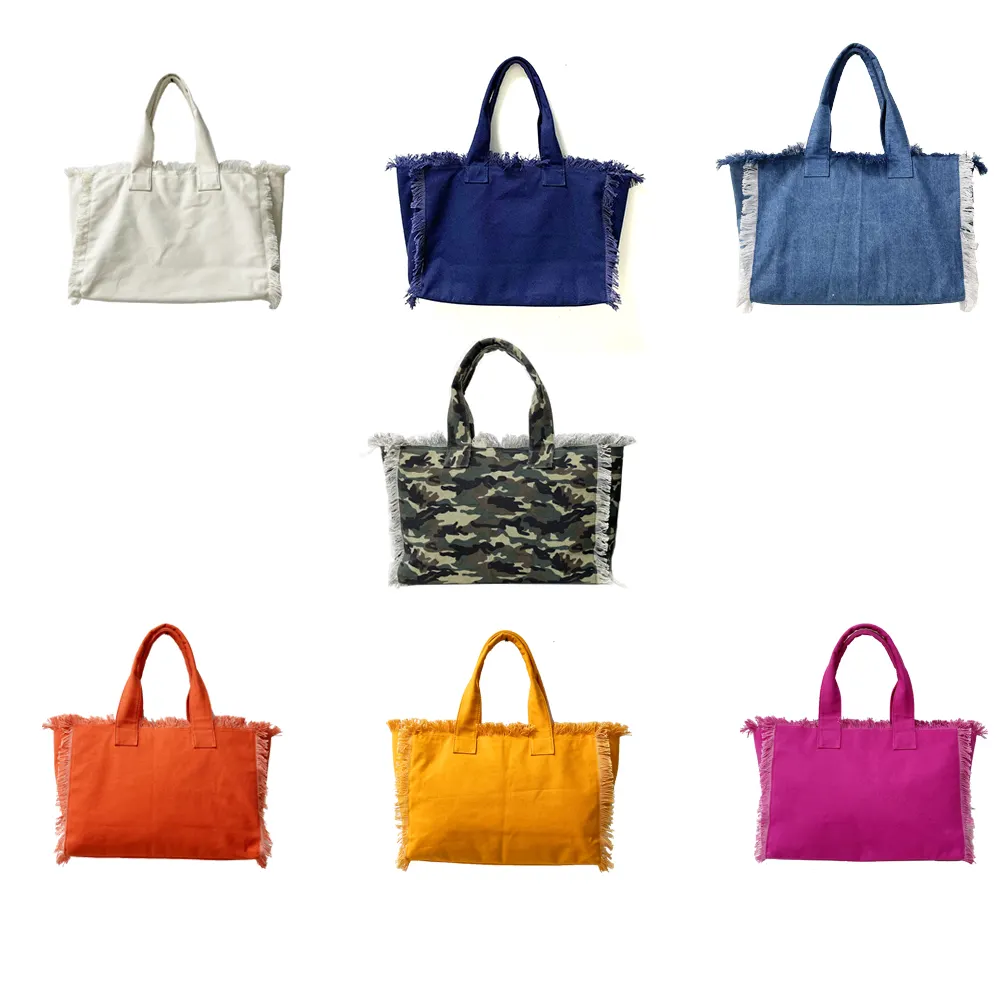 11 Colors S L Size Summer Women Canvas Handbags Shopping Tote Hand Bag Tassel Fringe Canvas Tote Travel Bag With Handle