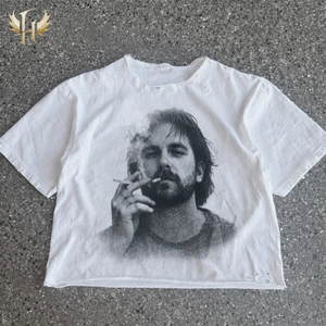 Camiseta Personalizada Huiteng, Estilo Vintage, Lavada, Desgastada, con Cuello Desgarrado, Diseño Gráfico, Retro, Negra y Blanca, Impresión DTG, Ropa Urbana - Product Image 2