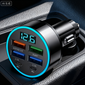 Hot Sale 120W <b>Type</b>-<b>C</b> 4.8A CE Certified Car <b>Charger</b> Super Fast Charge Four Ports with Display PD Charging <b>Plug</b> - Product Image 1
