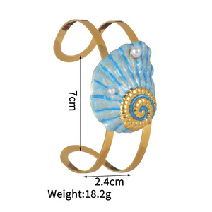 กำไลข้อมือสแตนเลสสตีลลายเปลือกหอยเต่าทะเลเคลือบสีสไตล์ฤดูร้อน - Product Image 6