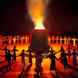 Chauffage électrique à motif de bois de frêne lumineux Ornement Smart Dionysus Carnival Parade Fireplace Heater Colorful Frame Lamp - Product Image 2