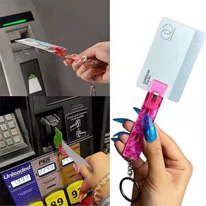 Acrylic Card <b>Puller</b> Keychains with Pompoms,Credit Card Grabbers,Custom Credit ATM Card Grabber Keychain for Long Nails - Product Image 3