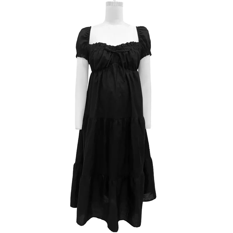 Robe de maternité noire à manches courtes et col carré, vente en gros