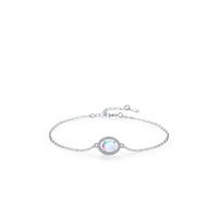 Élégante bague ovale en argent sterling avec opale, bande en feuille de CZ, quatre griffes, bague fine