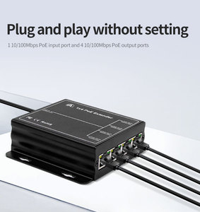 กล่องโลหะ IEEE802.3Af/at 1 เข้า 4 ออก RJ45 Cat6 5 พอร์ต ตัวขยายสัญญาณ PoE แบบแอคทีฟ 10/100Mbps ติดผนัง สำหรับกล้องวงจรปิด  OEM/ODM - Product Image 3