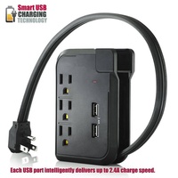 Seyahat Dostu Duvar Prizli Güç Şeridi, Dahili Gösterge Işığı, 3 Priz, 2 USB Girişi, İç Mekan Kullanımı İçin ETL Onaylı, Toplu Sipariş