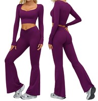 Set Yoga Wanita Grosir Customizable, Celana Pendek Olahraga High Waisted Solid Breathable, Pakaian Olahraga Pilates Gym 2-Piece