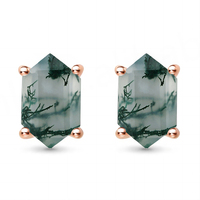 Boucles d'oreilles tendance en argent sterling 925 plaqué or rose avec zircon cubique et pierre de lune bleue naturelle, motif étoile polaire - Cadeau idéal pour mariage, anniversaire ou fête