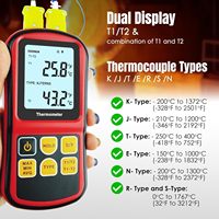 Thermomètre à thermocouple 2 canaux type K/J/T/E/R/S/N |   Testeur de température avec 2 sondes métalliques et 2 sondes filaires pour l'industrie et le laboratoire
