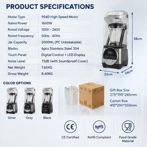 Mixeur Commercial Haute Performance 1600W à Faible Bruit, Puissant et Multifonctionnel avec Commande Rotative, pour Jus, Aliments et Fruits, Chauffant, Usage Domestique - Product Image 6