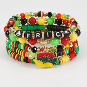 Bracelet extensible en perles Heishi pour femmes, style <span class=keywords><strong>Rasta</strong></span>, Afrique, Jamaïque, Juneteenth 2025, superposable, bohème, cadeau - Product Image 4
