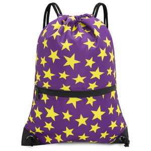Hemistyles HM-COLORFUL Blue <b>Drawstring</b> <b>Backpack</b> Nylon Gym Sports Bag 30-40L Lightweight Front Zipper Pocket Travel Outdoor - Product Image 1
