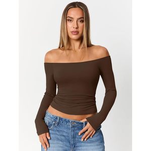 Haut court moulant tricoté respirant à manches longues et épaules dénudées pour femme, style Y2K, idéal pour les soirées et le quotidien - Product Image 2