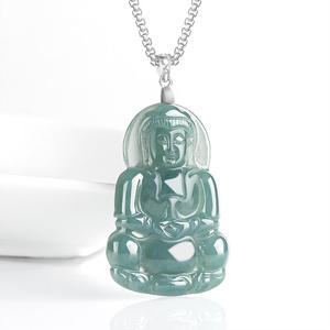 จี้หยกธรรมชาติสีน้ำเงินรูปพระโพธิสัตว์กวนอิม ประดับเงินแท้ S925 พร้อมใบรับรอง GY15 - Product Image 3