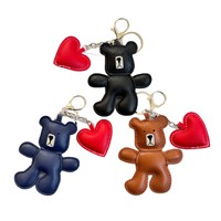 Porte-clés en PU en forme d'ours, mini breloque de sac, cadeau souvenir, pendentif cœur