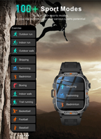Montre connectée QX12 1,96 pouce pour sports de plein air, mode sport, lampe torche LED, suivi d'activité, plus de 100 modes sportifs, montres de sport
