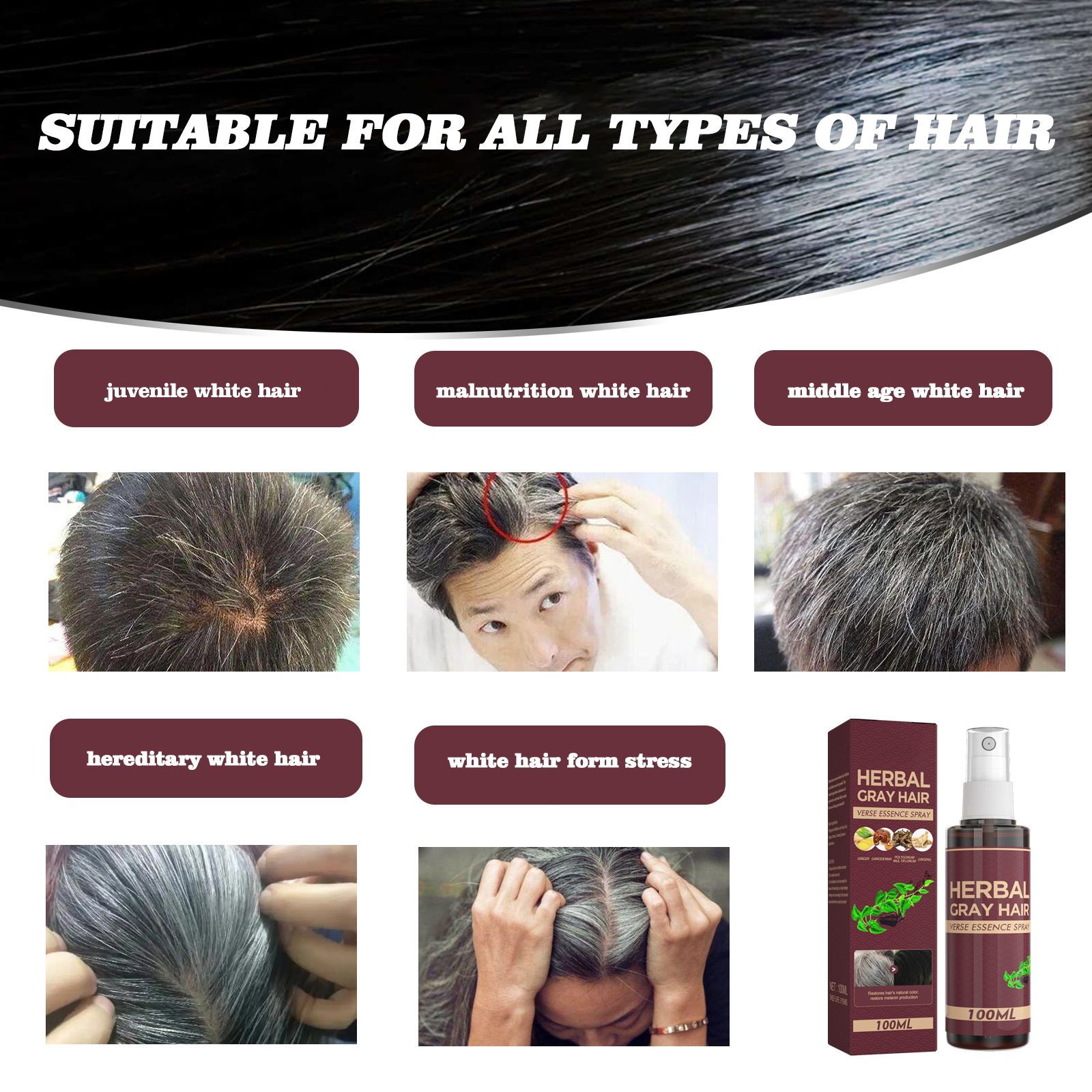 white hair to black anti gray hair treatment repair polygonum multiflorum herbal liquid hair blackening spray