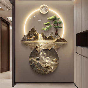 Arte de pared LED de entrada de moda de lujo moderno 3D al por mayor placa de cristal de pino de bienvenida colgar acrílico tallado paisaje decoración pintura - Product Image 3