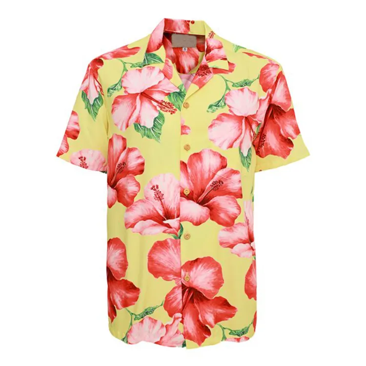 ألوها الصيف تصميم مخصص زهرة الطباعة الرقمية طوق رايون زر أعلى أو فتح قمصان هاواي المطبوعة للرجال