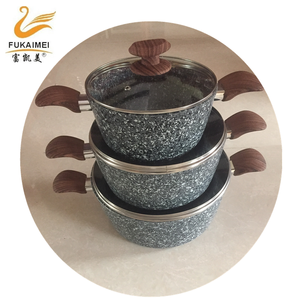 9pcsinduction alluminio dimenticare granito antiaderente set di pentole/ston rivestito di alluminio pentola di cottura con manico in legno - Product Image 2