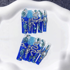 <span class=keywords><strong>Faux</strong></span> Ongles Transfrontaliers à Pression 50 Pièces Imperméables <span class=keywords><strong>Bleu</strong></span> Nacré Éclatant Faits Main Pré-Conçus Longue Tenue Luxe Léger - Product Image 2