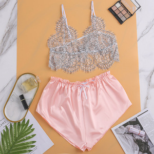 Vente chaude brodé évidé <span class=keywords><strong>voir</strong></span> à travers les shorts à bretelles pour ensemble de lingerie <span class=keywords><strong>rose</strong></span> pour femmes - Product Image 4