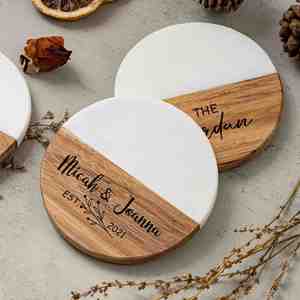 Sous-verre carré/rond en bois et marbre pour tasse à café - Dessous de plat résistant à la chaleur avec logo personnalisé - Product Image 6