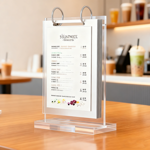 Exhibidor de Acrílico Moderno, Personalizable, Reciclable, Tipo T, para Tarjetas de Múltiples Páginas, Tamaño A6/A4, para <span class=keywords><strong>Restaurante</strong></span> - Product Image 1
