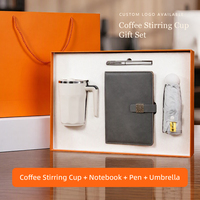 Coffret Cadeau Employé : Mug Mélangeur à Café, Parapluie Pliant, Carnet, Stylo Gel – Idéal pour Team Building, Séminaire Commercial, Bureau à Domicile, Marque Privée