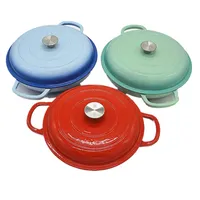 OEM warna besi cor Enamel tertutup bulat panci Oven Belanda berenamel casserole dangkal