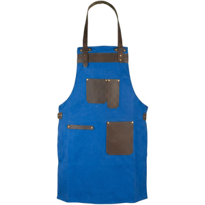 Delantal de Lona Azul con Bolsillos de Cuero para Uniforme de Personal de Restaurante o Bar - Product Image 1