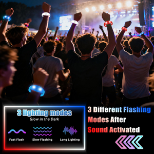 Bracelets lumineux personnalisés activés par la musique et le son pour enfants et adultes avec LED clignotantes - Cadeaux de fête parfaits - Product Image 2