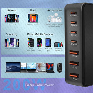 CE CB ROHS KC KCC PSE SAA 200W <strong>7</strong> <strong>Port</strong> Fast Charging Station PD100W Laptop <strong>Charger</strong> Brick <strong>for</strong> <strong>iPhone</strong> 17 MacBook Pro DELL Steam - Product Image 3