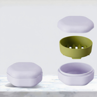 Boîte à savon portable en silicone de couleur pastel, design hexagonal, avec couvercle et couche de drainage amovible pour les voyages et le camping