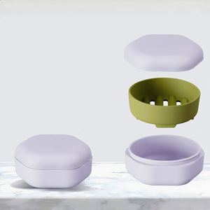 Portable Hexagon Design Pastel Color <strong>Soap</strong> Box Silicone <strong>Soap</strong> <strong>Holder</strong> with Lid Removable Draining Layer for Traveling Camping - Product Image 2