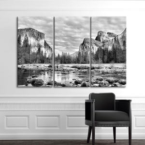 Art moderne noir et blanc à jet d'encre US. Impression sur toile murale de décoration intérieure classique en trois parties du <span class=keywords><strong>parc</strong></span> forestier national - Product Image 4