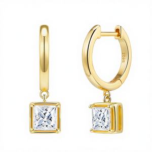 Pendientes de Aro de Plata de Ley 925 con Moissanita y Engaste de Garra, Chapados en Oro, 4.8g, Joyería de Moda Tishya de Lujo, Certificados GRA - Product Image 2