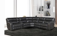 Canapé d'angle sectionnel incurvé moderne avec fonction inclinable en cuir véritable et extension pour salon