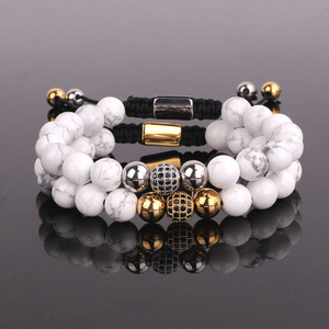 Pulsera de macramé para hombre y mujer, diseño de piedras preciosas, cuentas de howlita, logotipo personalizado, Bola de CZ - Product Image 1