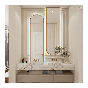 Mueble de Baño Simple de Pared con Doble Lavabo de Vidrio y PVC, con Espejo y Lavamanos - Product Image 3