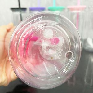 16oz Inner 20oz Outer Snow Globe Plastic Can with Pre-drilled Hole and Silicone Plug <b>clear</b> for UV DTF Wraps - Product Image 4