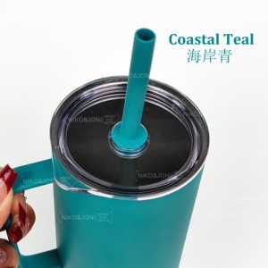 도매 재사용 가능한 32oz 하루 종일 빨대 컵 32Oz 스테인레스 스틸 절연 물병 실리콘 빨대 시피 컵 - Product Image 5